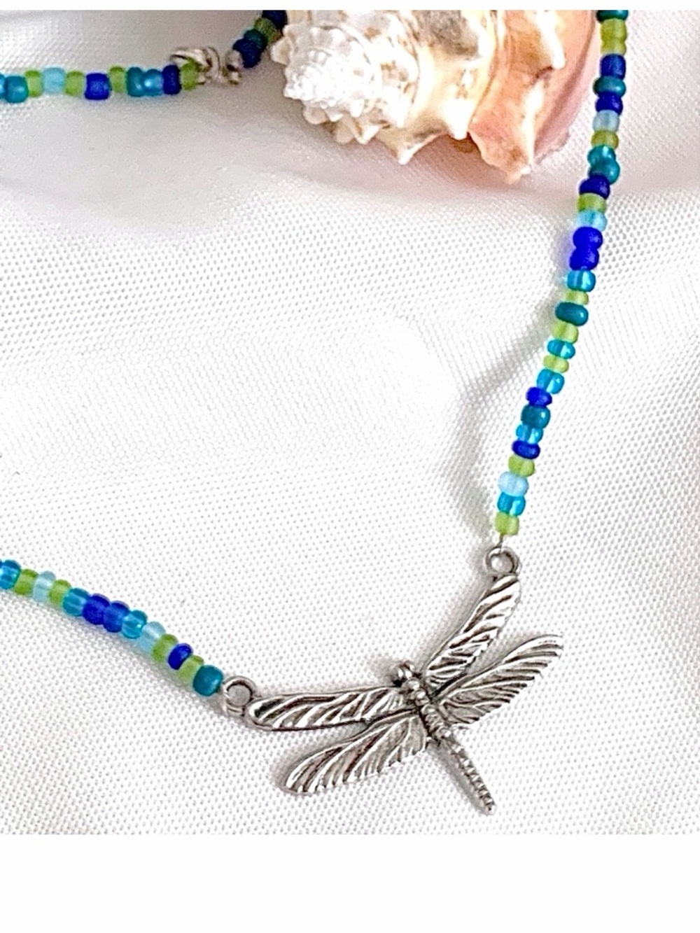 Dragonfly Sea Glass Beaded Necklace